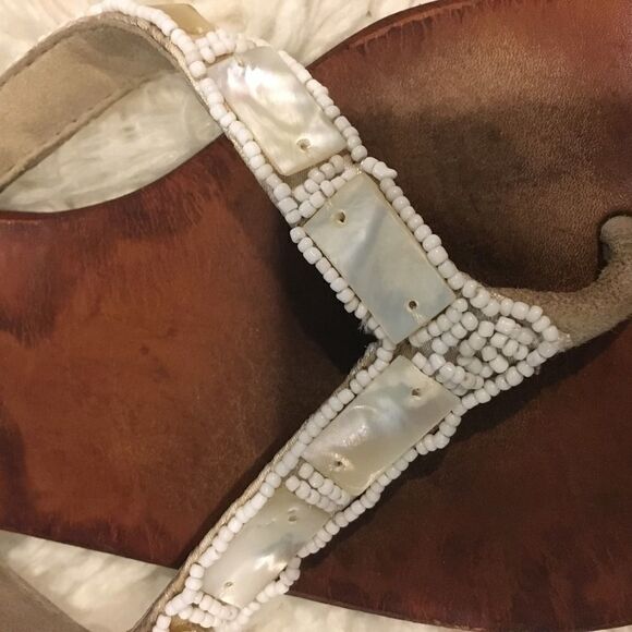 Mystique Beaded Thong Wooden Bottom Flat Sandals - Picture 3 of 5